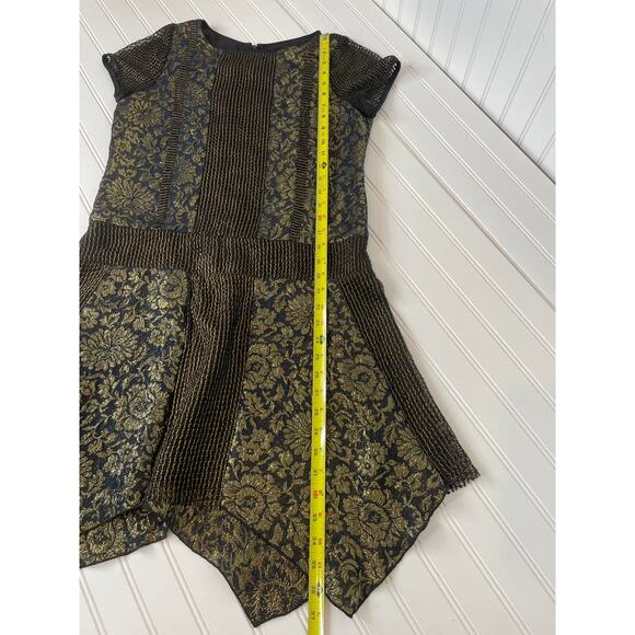 Anna Sui Nevan Dress Black & Yellow Floral Brocade Asymmetrical Mini Size 2 - Picture 5 of 8